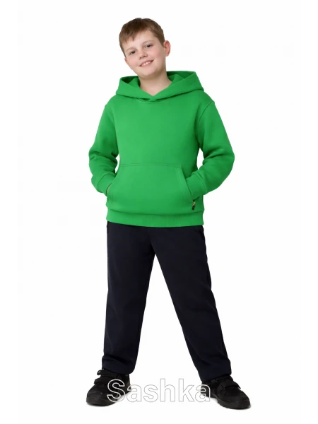 Трикотажний костюм на флісі зелений з чорними штанами для хлопчика 